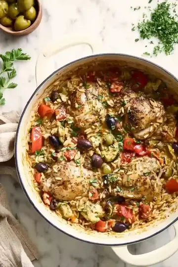 One Pot Greek Chicken and Orzo