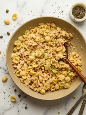 Creamy Chickpea Tuna Pasta Salad