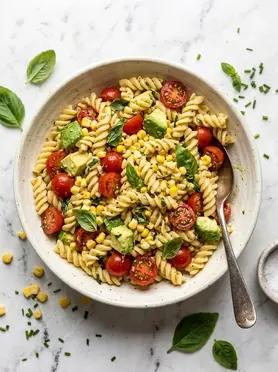 Fresh Corn Tomato Avocado Pasta Salad