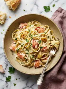 Garlicky Lobster Fettuccine Alfredo
