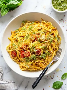 Pesto Roasted Cherry Tomato Spaghetti