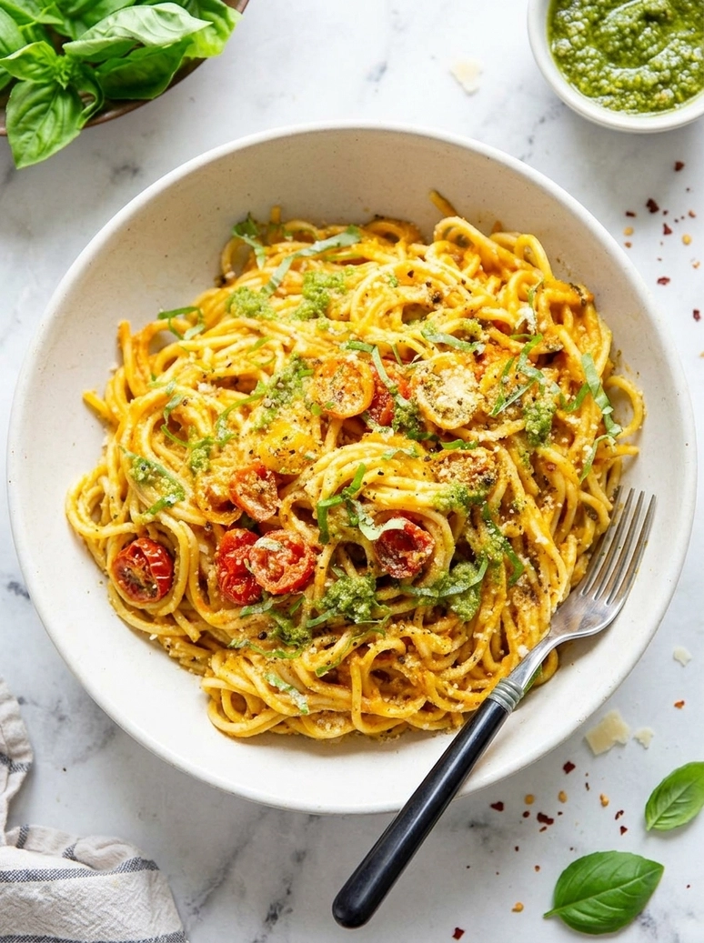 Pesto Roasted Cherry Tomato Spaghetti - 1