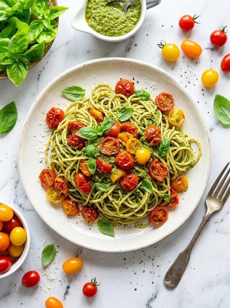 Pesto Roasted Cherry Tomato Spaghetti - 2