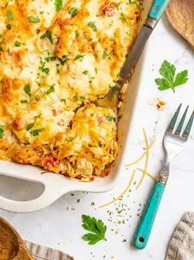 Cheesy Baked Chicken Spaghetti